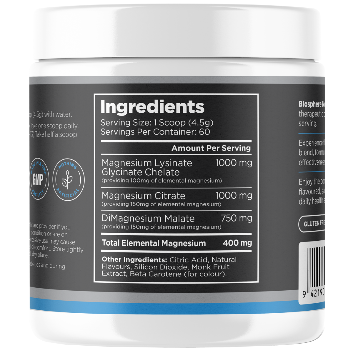 Biosphere Magnesium powder 270g, MANGO PINEAPPLE Flavour