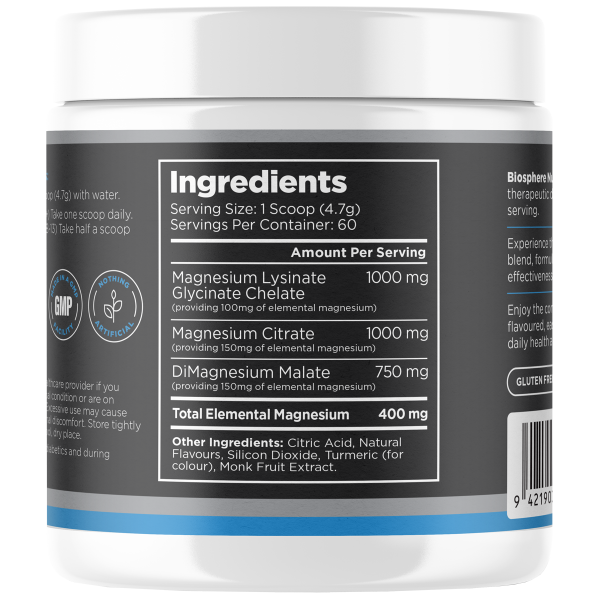 Biosphere Magnesium powder 282g, Lemon Lime Flavour - Formulated for optimal absorption