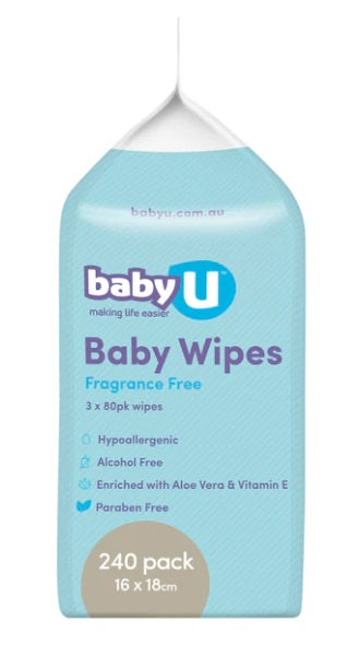 Baby U Baby Wipes Fragrance Free 240's