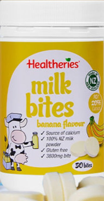 Healtheries Milk Bites (NZ Honey/Vanilla/Strawberry/Banana) 50 Bites 10% Calcium,issues,Milk Bites