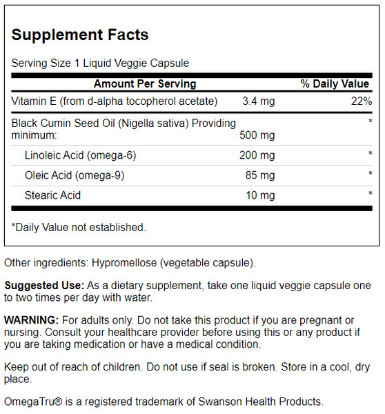 Swanson Black Cumin Seed oil 500mg 60VC Accelerate Metabolism,allergies,anti-inflammatory,Antioxidants Cardiovascular,Antioxidants Energy Minerals Vitamins,as well as cardiovascular,blood sugar,blood sugar balance,Blood Sugar Brain & Cognition Children's
