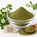 Radico Organic Brahmi Leaf Powder beside the Bacopa monnieri plant