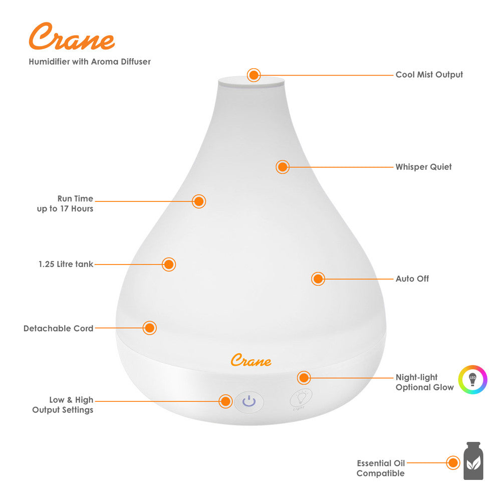 Crane Cool Mist Humidifier White with colour changing light