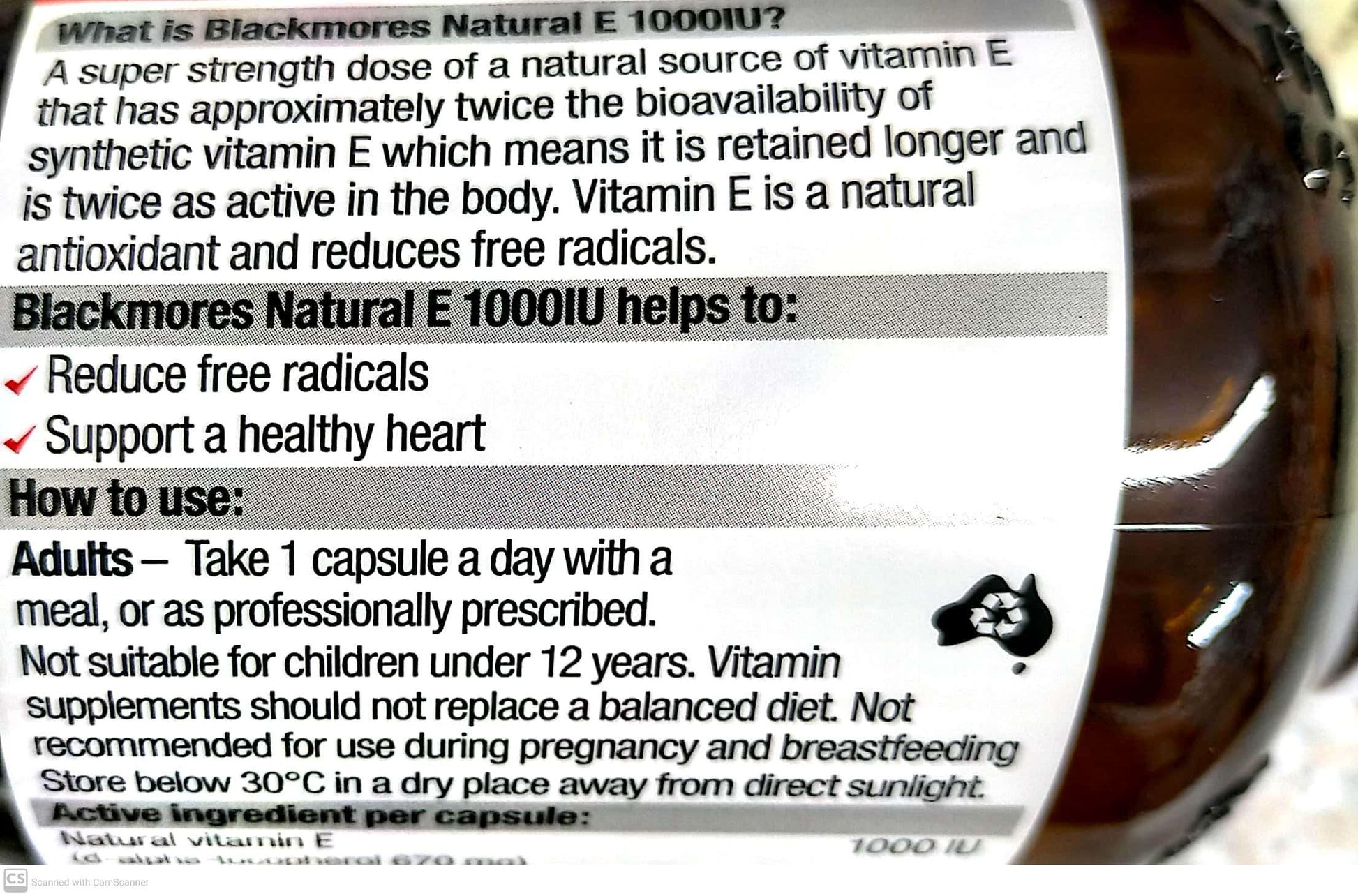 Blackmores Natural Vitamin E 1000 IU 100 Caps Heart Health