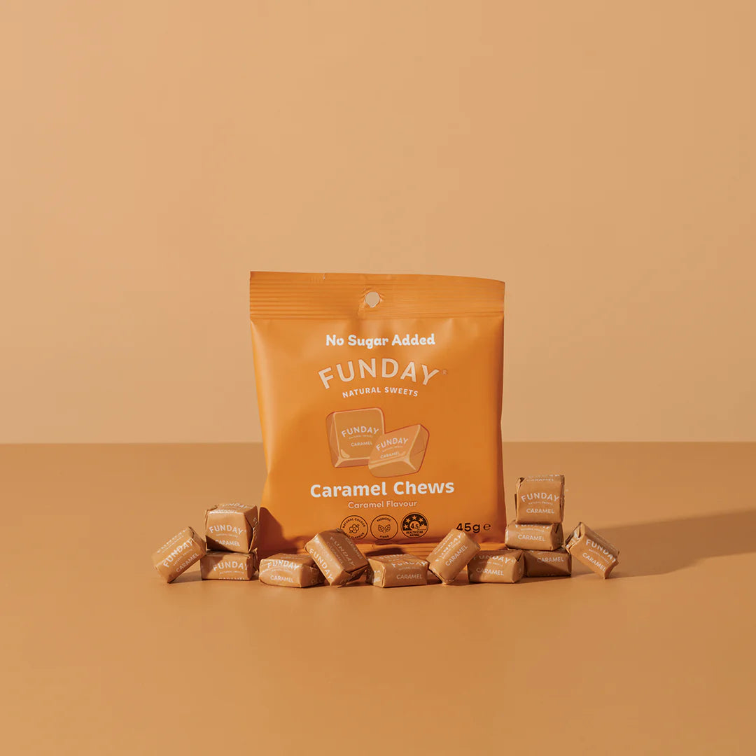 Funday Natural Sweets Caramel Chews 45g | Sugar-Free Caramel Lollies