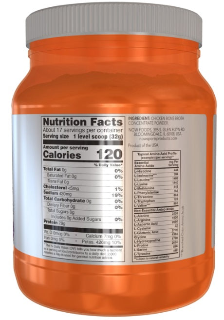 nowsports Chicken Bone Broth Powder 544g 29g Protein,Chicken Broth Pure Powder,Ideal for Paleo diets,issues,No artificial sweeteners,No dairy,No Soy