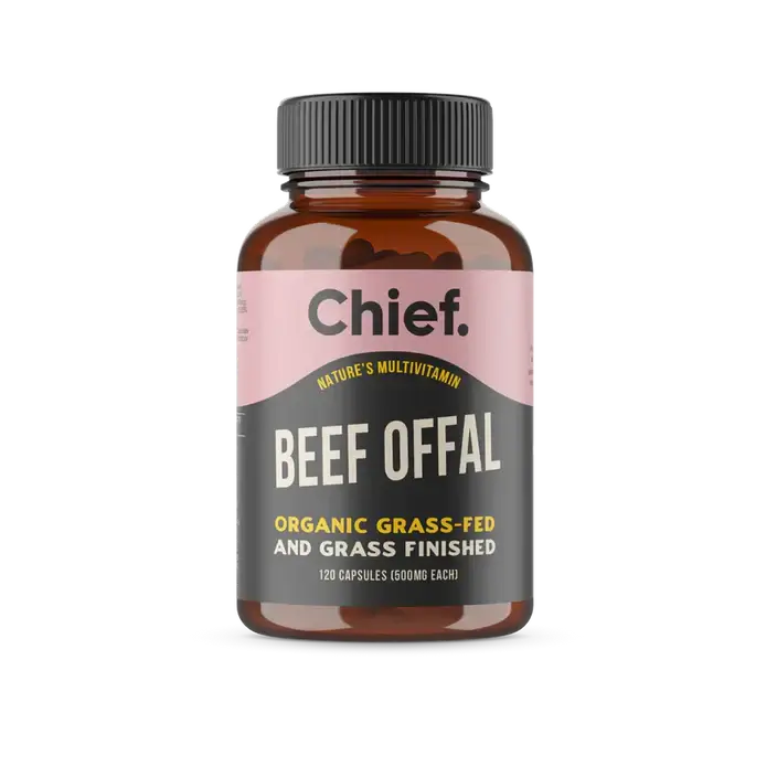 Chief Organic Beef Offal Multivitamin (120 Capsules) Beef Liver,Beef Offal,Beef Offal Multivitamin,bioavailable vitamins,Chief Organic Beef Liver Capsules,Chief Organic Heart,Copper,Grass-fed,Grass-finished,issues,Kidney Immunity Boost,modern diets,nutrie