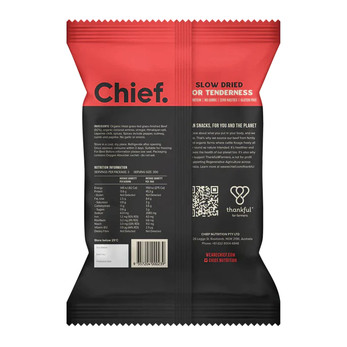 Chief Organic Grass-fed Biltong 90g (Min Order 6 Units)