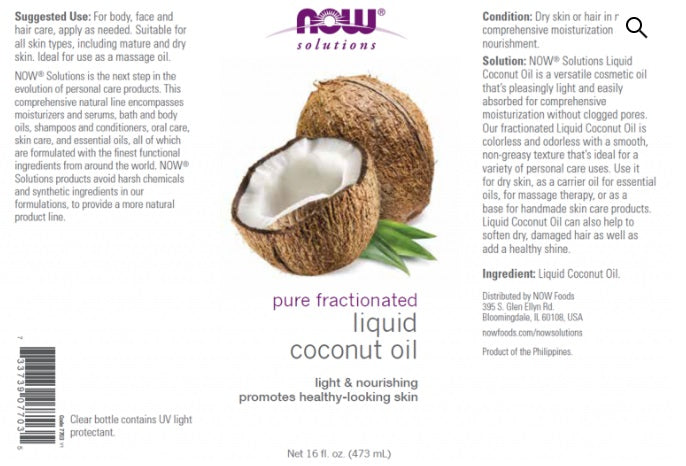 Coconut Oil Liquid, Pure Fractionated 473ml, 118ml