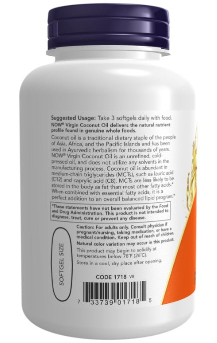 now Coconut Oil Virgin 1000mg 120SG Abundant in MCTs,Coconut Oil Virgin,google,issues,Medium Chain Triglycerides,Organic Coconut Oil,Supports energy levels,Trans Fat Free