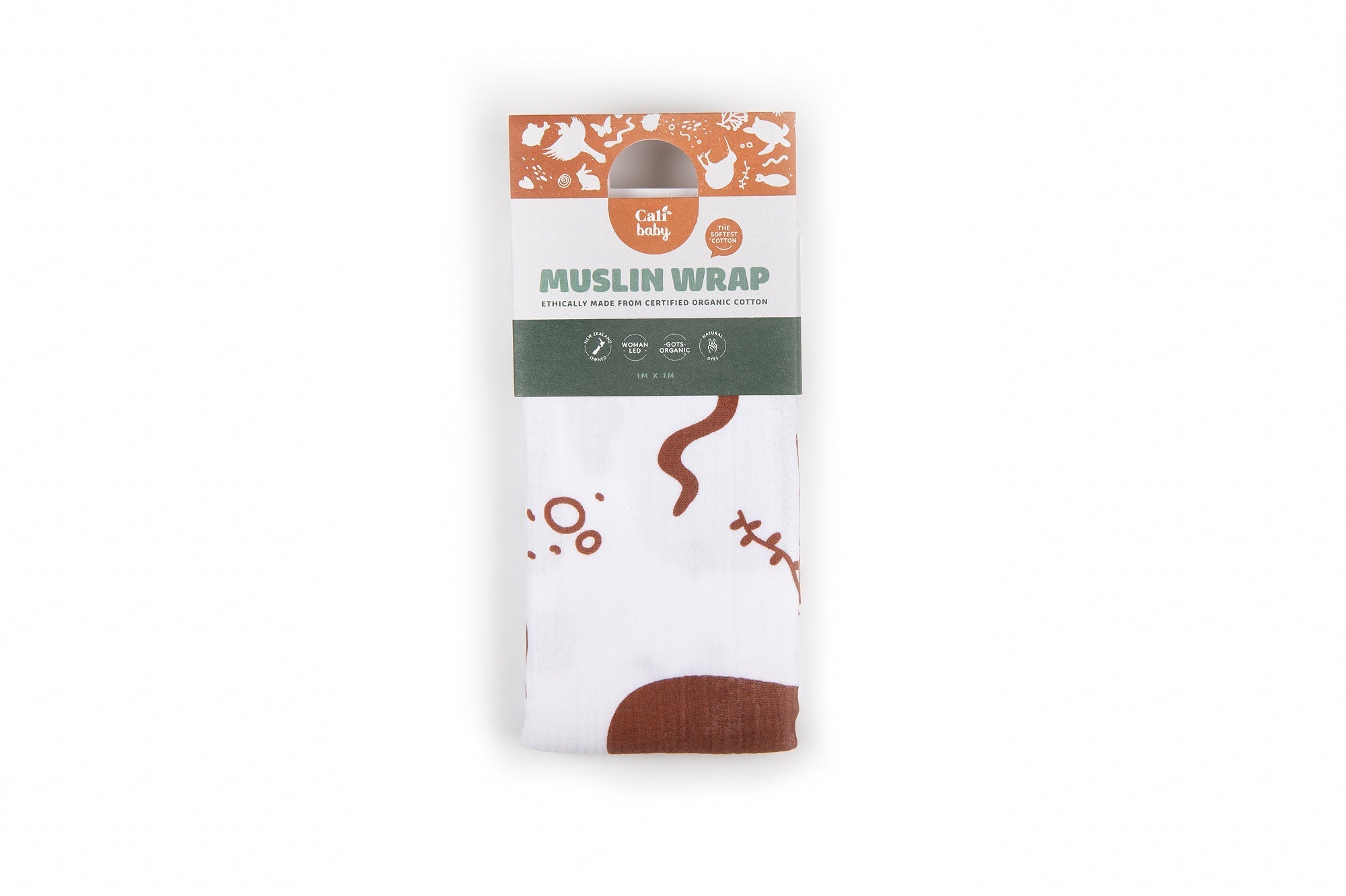 CaliBaby Organic Muslin Wrap Animals In Rust image 3