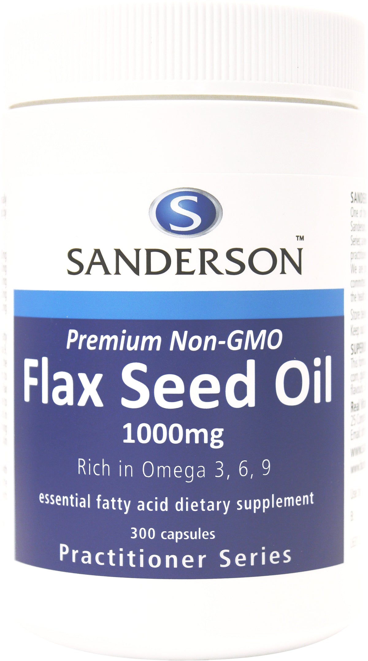 Sanderson Premium Organic Non-GMO Flax Seed Oil 1000mg 300 Capsules