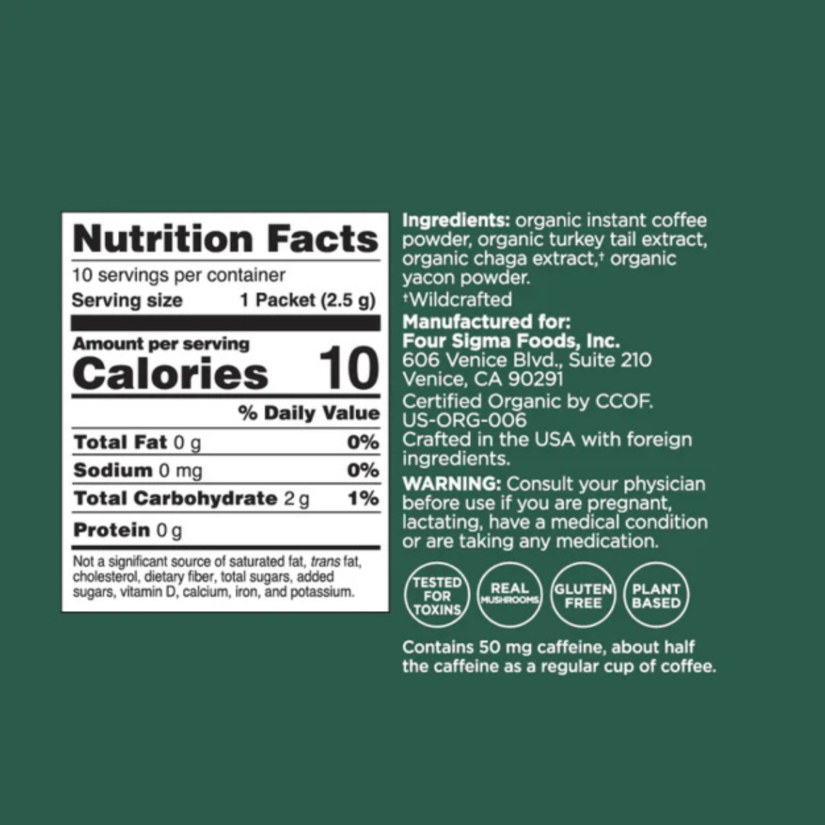 Four Sigmatic Gut Health Instant Coffee supplement facts
