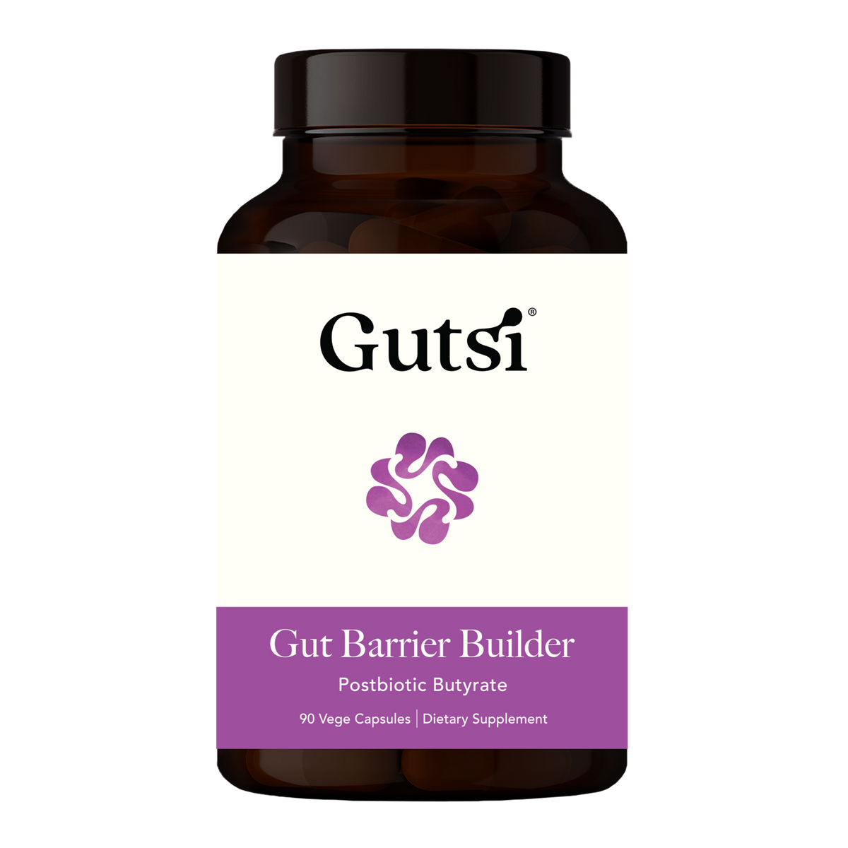 Gutsi Gut Barrier Builder 90 Capsules front label — Sodium Butyrate 400mg postbiotic supplement