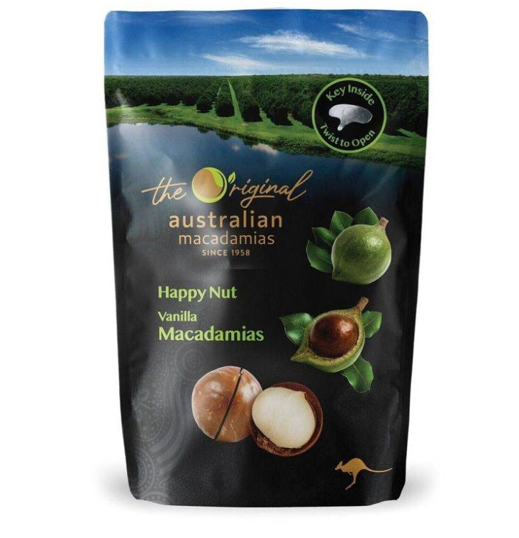 Original Macadamis Australia Vanilla Happy Nut 225g Happy Nut,issues,Macadamia Nuts with shell,Macadamis australia,Macadamis australia Happy Nut,Vanilla Happy Nut