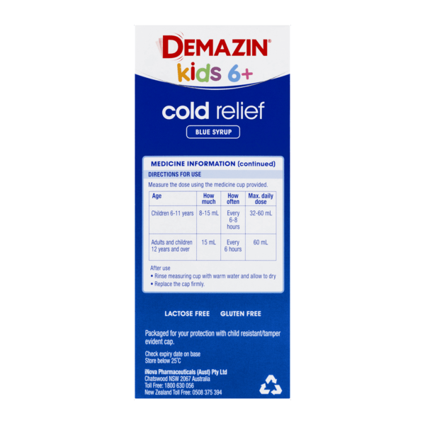 Demazin Kids 6+ Cold Relief Blue Syrup 200 ml