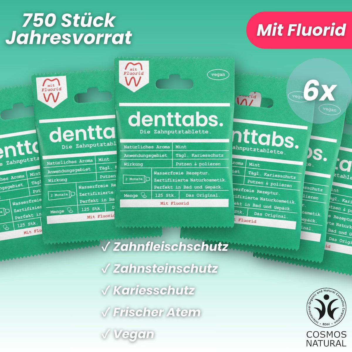Denttabs Toothpaste Tablets Mint with Fluoride x750 (12 Month Supply)