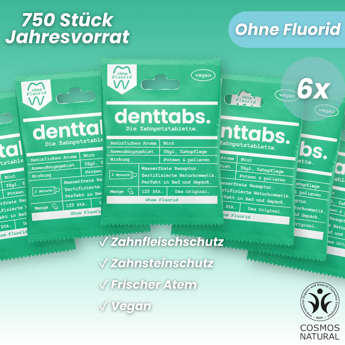 Denttabs Toothpaste Tablets Mint Fluoride-Free x750 (12 Month Supply)