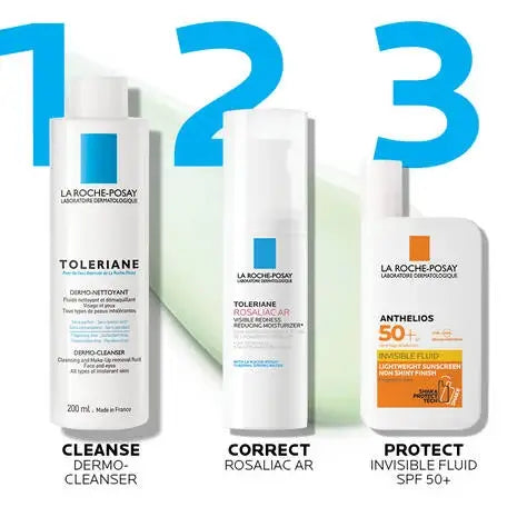 La Roche-Posay's Toleriane Rosaliac Ar Moisturiser For Anti-redness Acne-Prone,all skin tones,Anthelios Ultra Cream Xl Spf 50+ 50ml,Anthelios Ultra-light Invisible Fluid Tinted Spf50+ 50ml,Anthelios Uv Clear Sunscreen Spf 50,Anti-redness,Caring Wash Hydra