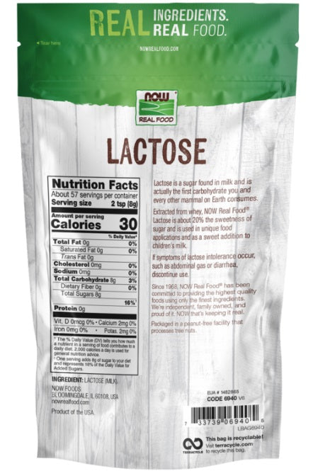 Now Lactose Powder 454g acidophilus,beneficial gut bacteria,carbohydrate,Extracted from whey,issues,lactose,sugar found in milk