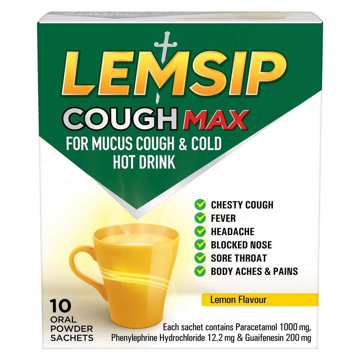 Lemsip Cough Max for Mucus Cough & Cold Hot Drink (Lemon) Cold and Flu,Cold Relief,Fast Relief,Flu Relief,Herbal Drink,Hot Drink,Lemon Sachets,Lemsip Max,optimized