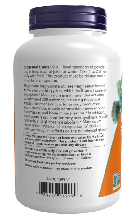 Now Magnesium Bisglycinate 227g Critical for enzyme function,issues,Magnesium Bisglycinate,muscle function,nervous system support,Supports energy production