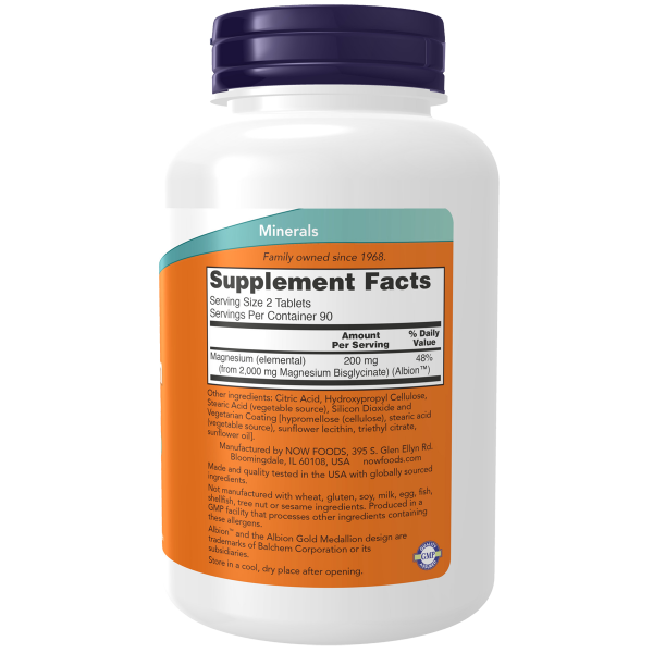 Now Magnesium Glycinate 200mg (Elemental) 180T