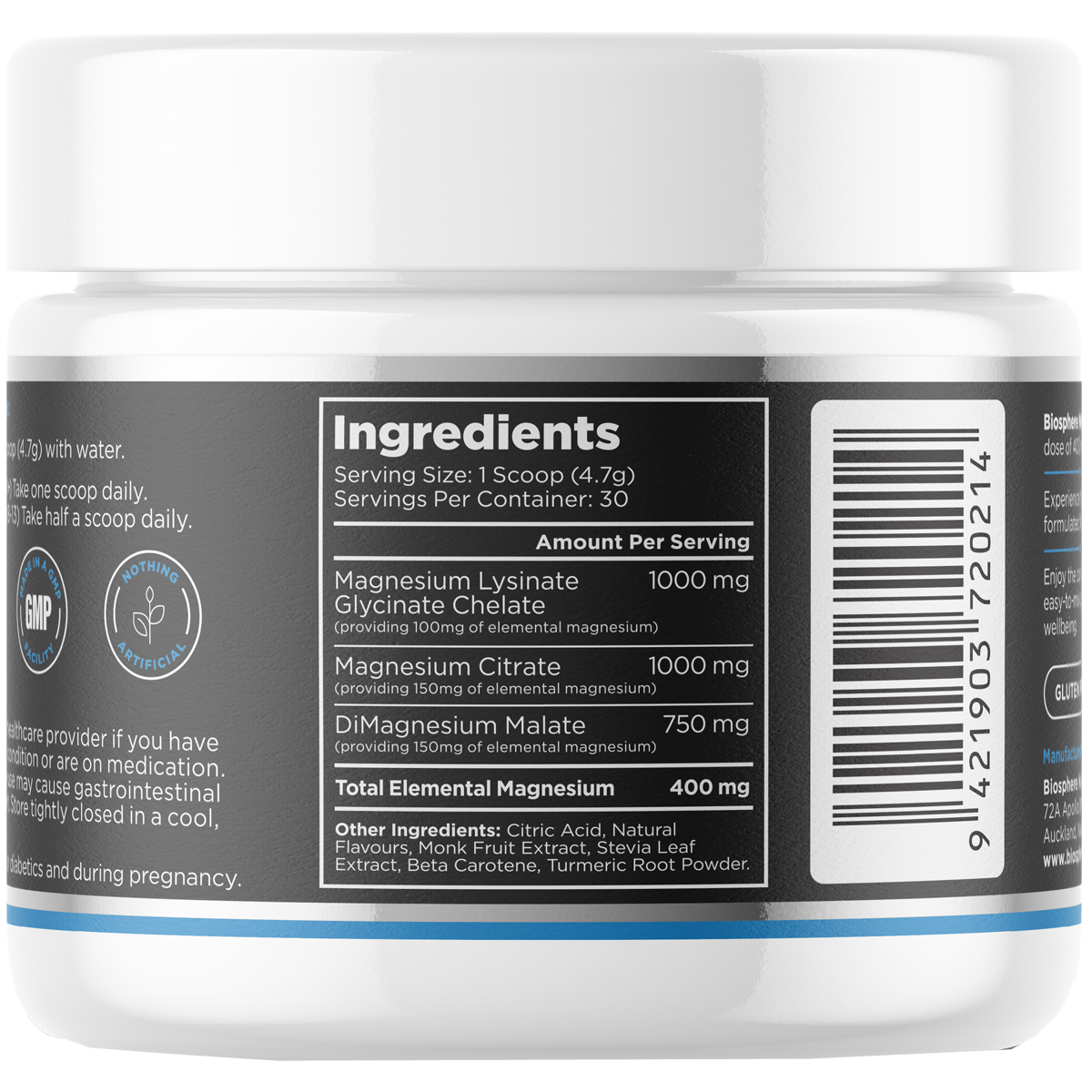 Biosphere Magnesium powder 141g, Mango Pineapple Flavour