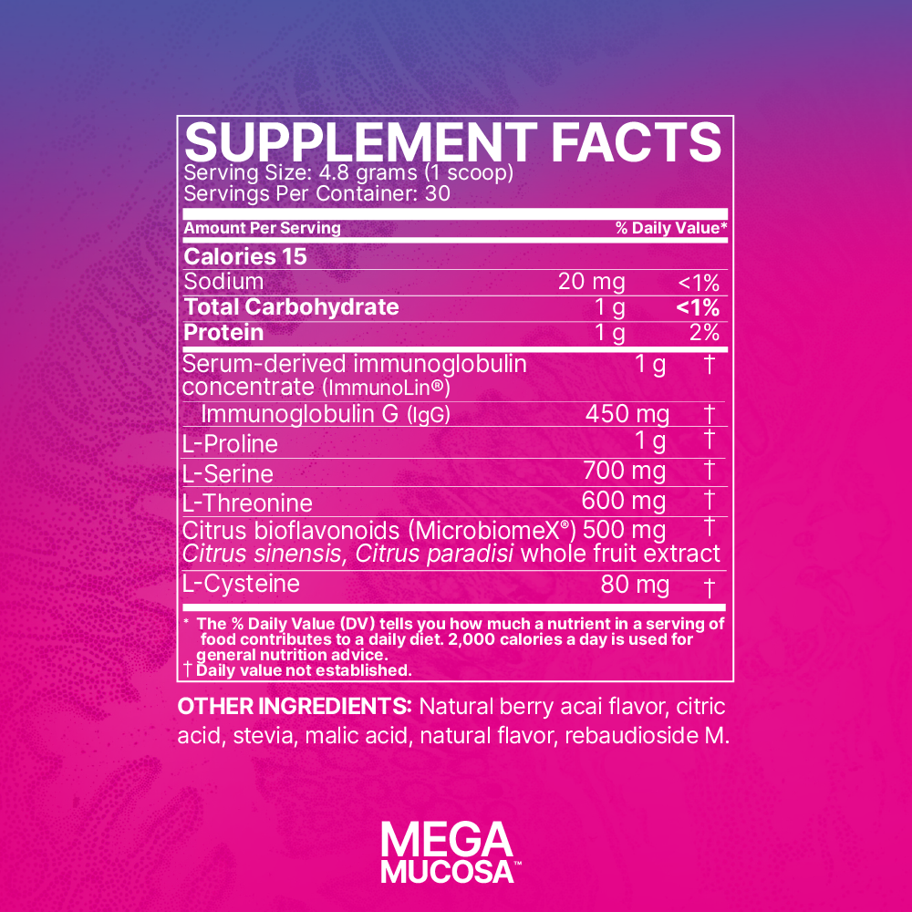 Microbiome Labs MegaMucosa Powder Berry Acai 144.5g supplement facts