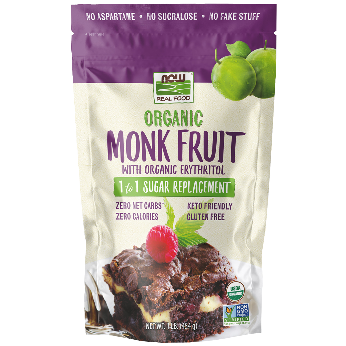 NOW Real Food Organic Monk Fruit with Organic Erythritol 454g