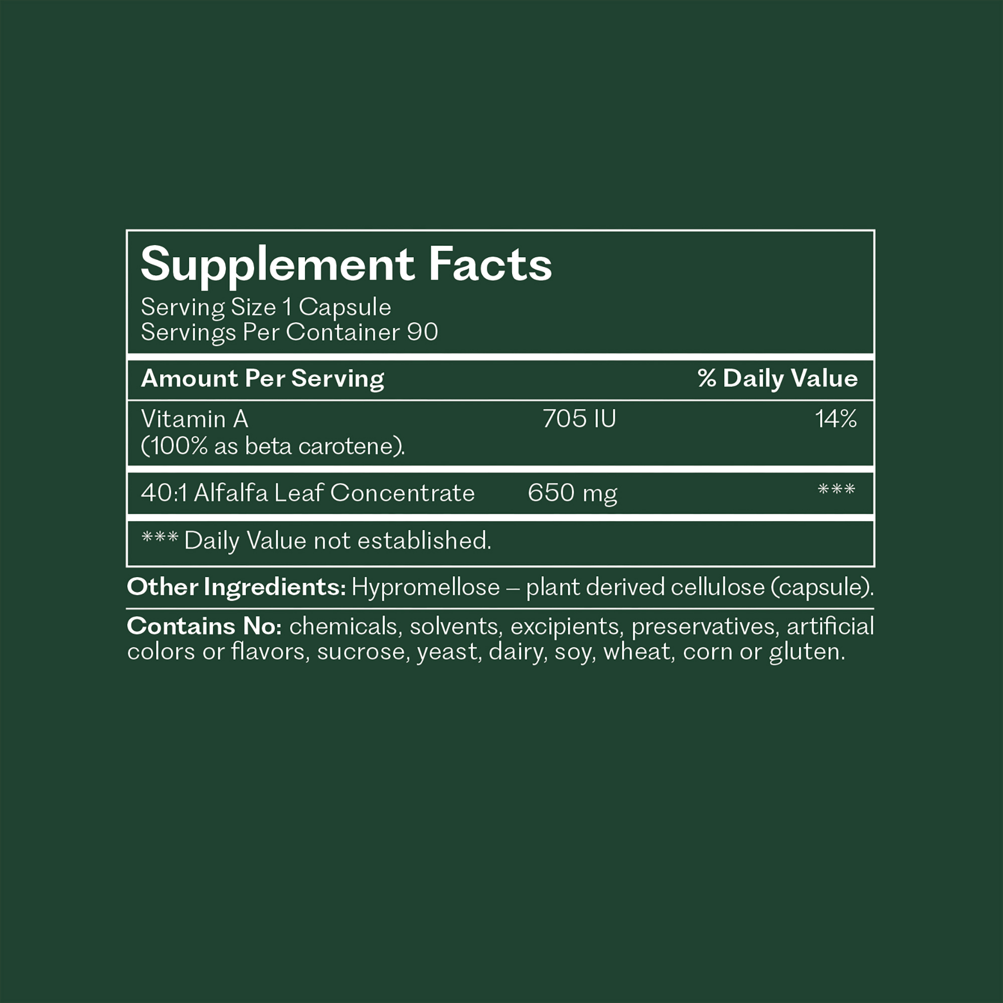 pH Quintessence supplement facts panel