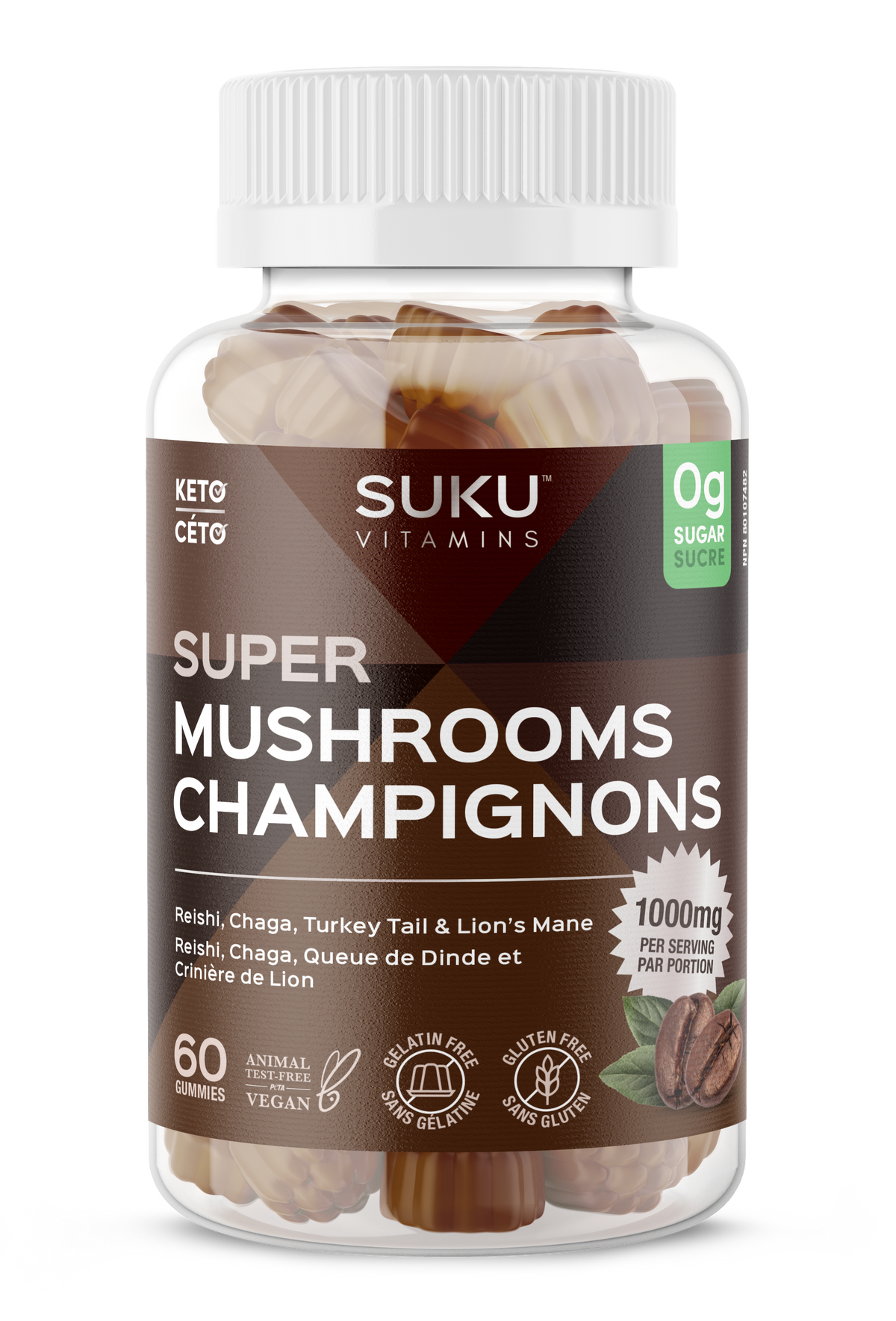 SUKU Vitamins Super Mushroom 50 Gummies | Adaptogenic Mushroom Immune & Energy Support