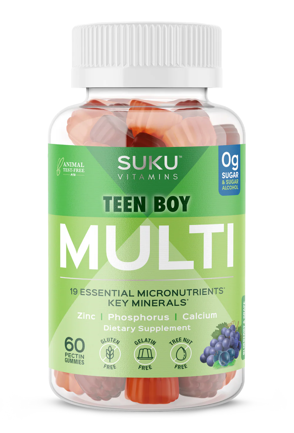 SUKU Vitamins Teen Boy Total Multi 60 Gummies | Sugar-Free Multivitamin for Teen Boys