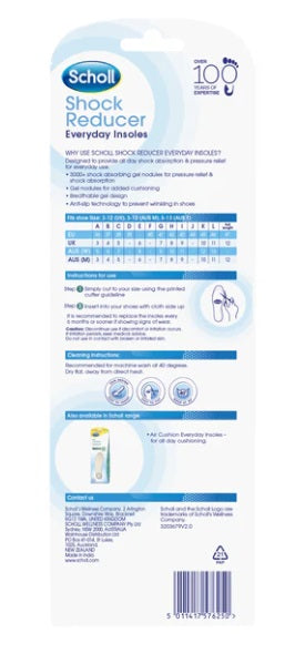 Scholl Shock Reducer Everyday Insole Breathable gel design,cushioning for your feet,Gel nodules,INSOLES,issues,pressure relief,shock absorbing gel nodules,shock absorption,SHOCK REDUCER