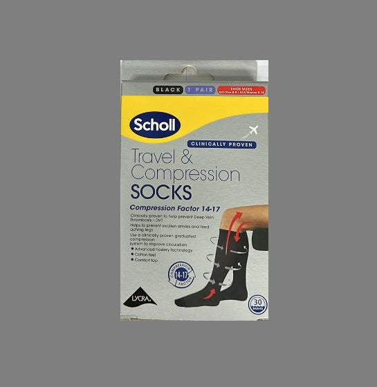 Scholl Flight Socks Black M6-9 W8-10 Code3030