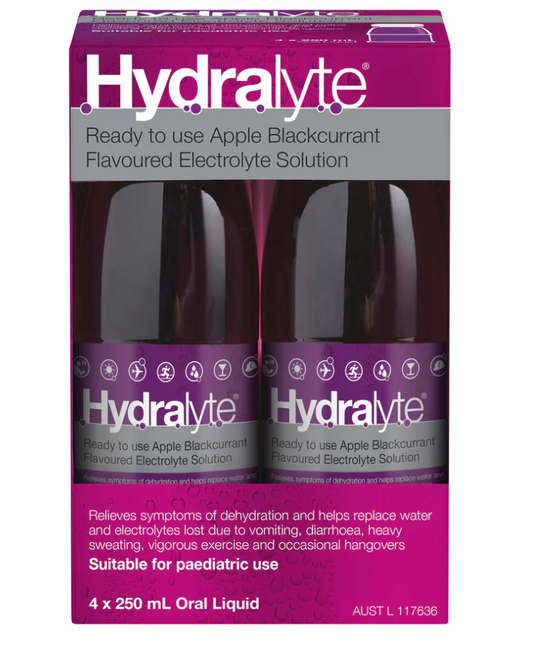 Hydralyte Apple Blackcurrant Flavoured Electrolyte Solution 4 x 250ml