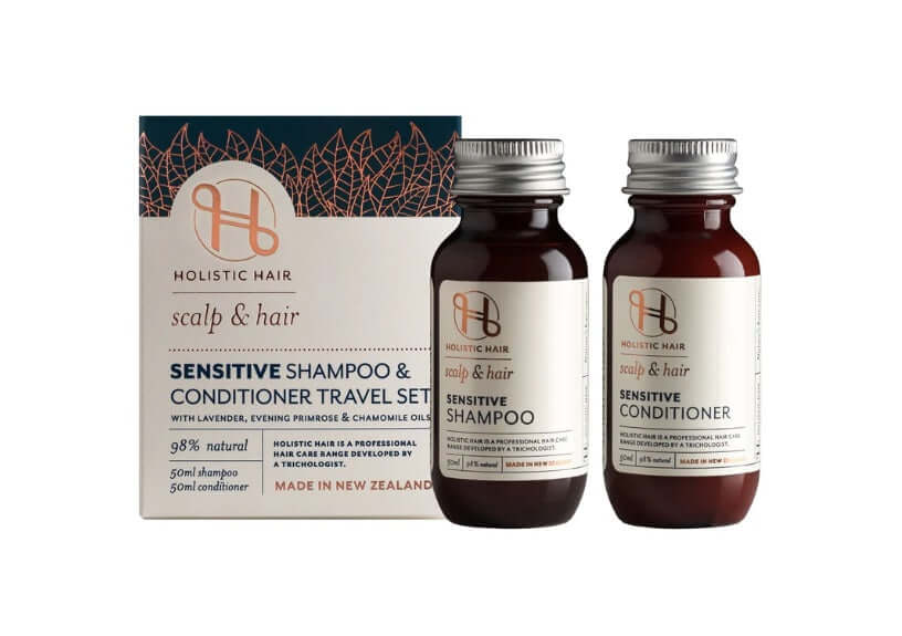 Holistic Sensitive Shampoo and Conditioner 50ml Travel Set Aids Styling,benefits of hair,Chemically treated hair,Colour Protect Shampoo,colour retention,Coloured hair,Conditions and Combats frizz,Curly hair,Damaged hair,dehydrated hair,Directions for U,dr