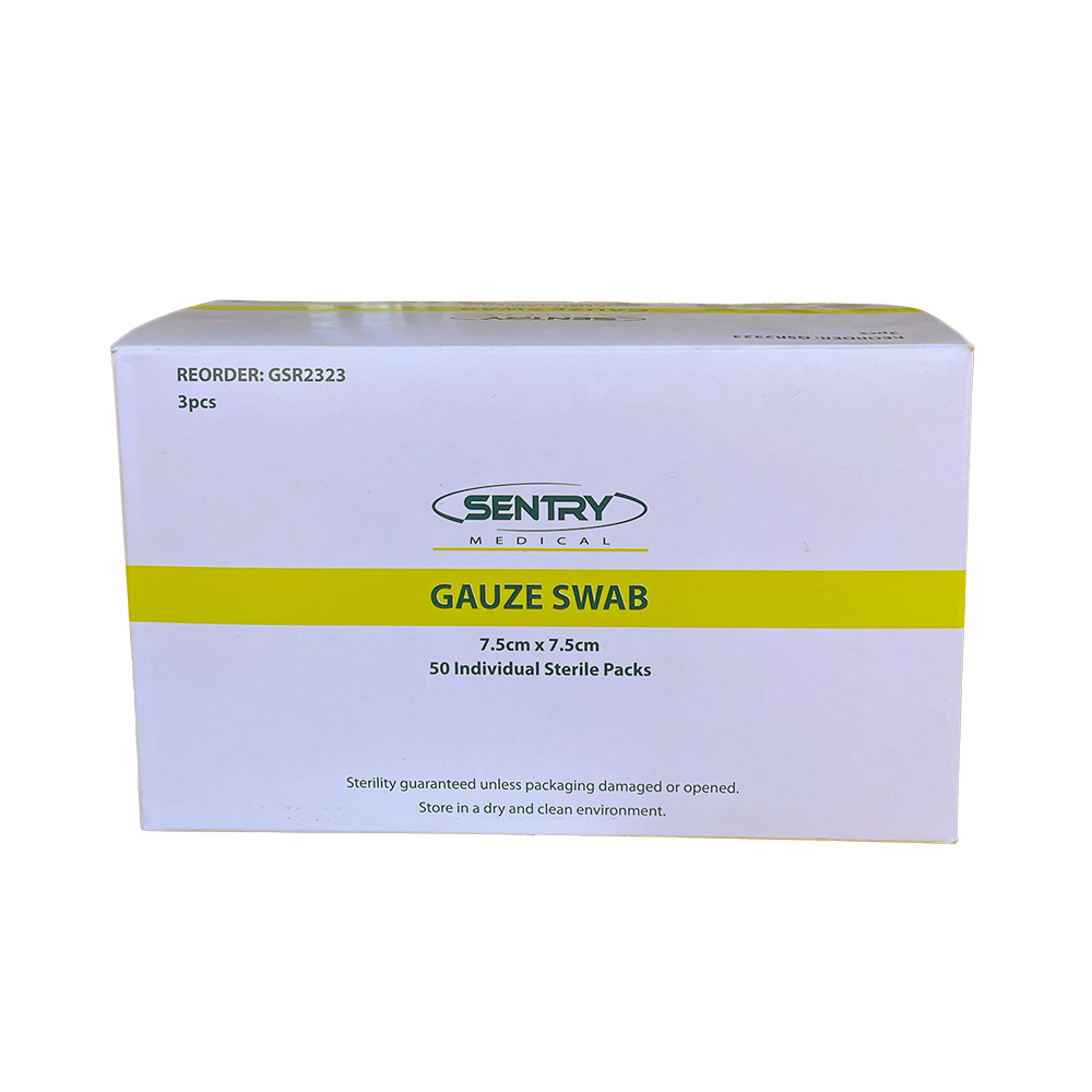 Sentry Gauze Swabs Sterile 8 Ply - 7.5CM X 7.5CM Pkt 3
