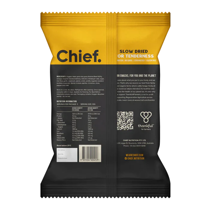 Chief Organic Grass-fed Biltong 90g (Min Order 6 Units)