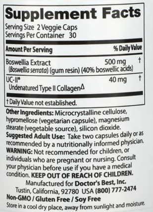 Doctor's Best Boswellia with UC II, 60 Veggie Caps