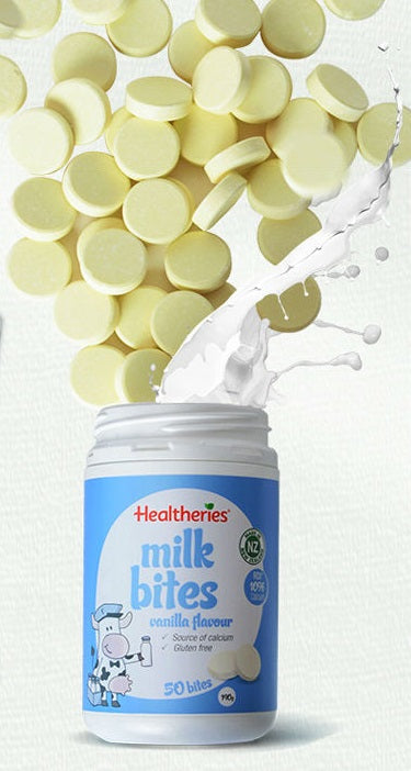 Healtheries Milk Bites (NZ Honey/Vanilla/Strawberry/Banana) 50 Bites 10% Calcium,issues,Milk Bites