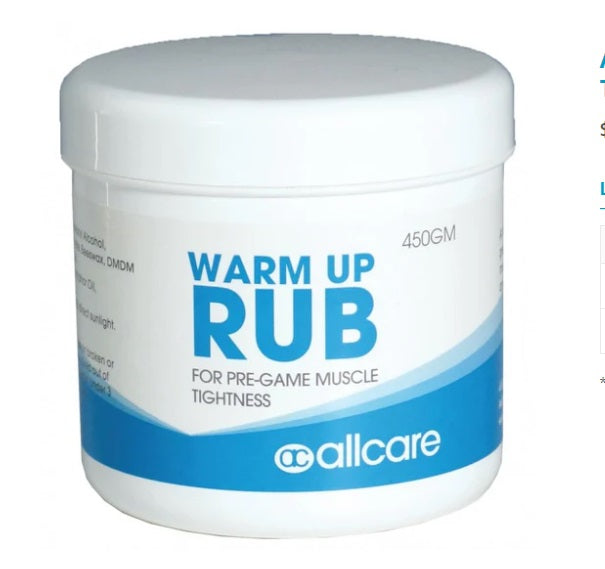 ALLCARE WARM UP RUB - FOR PRE GAME MUSCLE TIGHTNESS