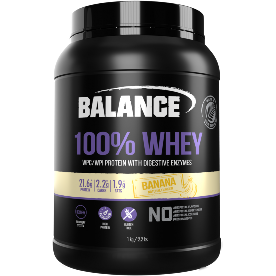 Balance 100 Whey Natural Banana 1kg Pure Protein Powder (Flavors : Banana Flavor/Chocolate/Cookie/Strawberry/Vanilla)