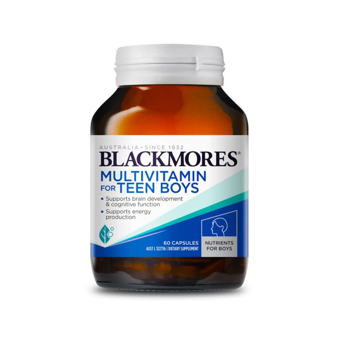 Blackmores Teen Multi for Guys 60 capsules brain support,exercise,guys,health,iQ,issues,mood,multi teens,multivitamin,skin,sport,teenage,teens,young men