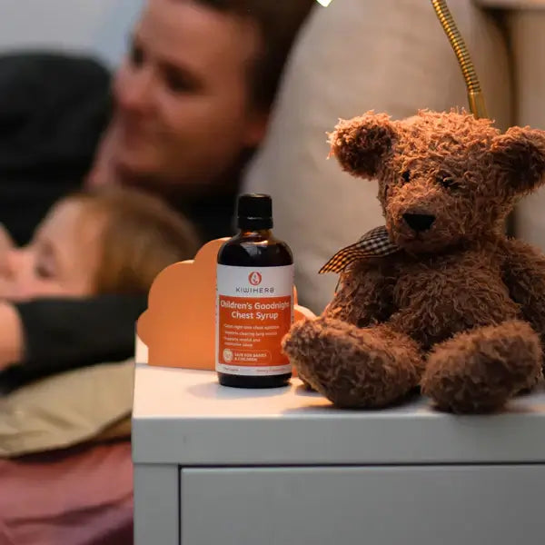 Kiwiherb Children's Goodnight Chest Syrup Calms tickly airways,Chest Care,chest syrup,Children's Goodnight Chest Syrup,Dry Chest Agitation,Encourages Restful Sleep,Goodnight Chest Syrup,issues,lung mucus,restful sleep,Soothes repeated,stubborn lung mucus,