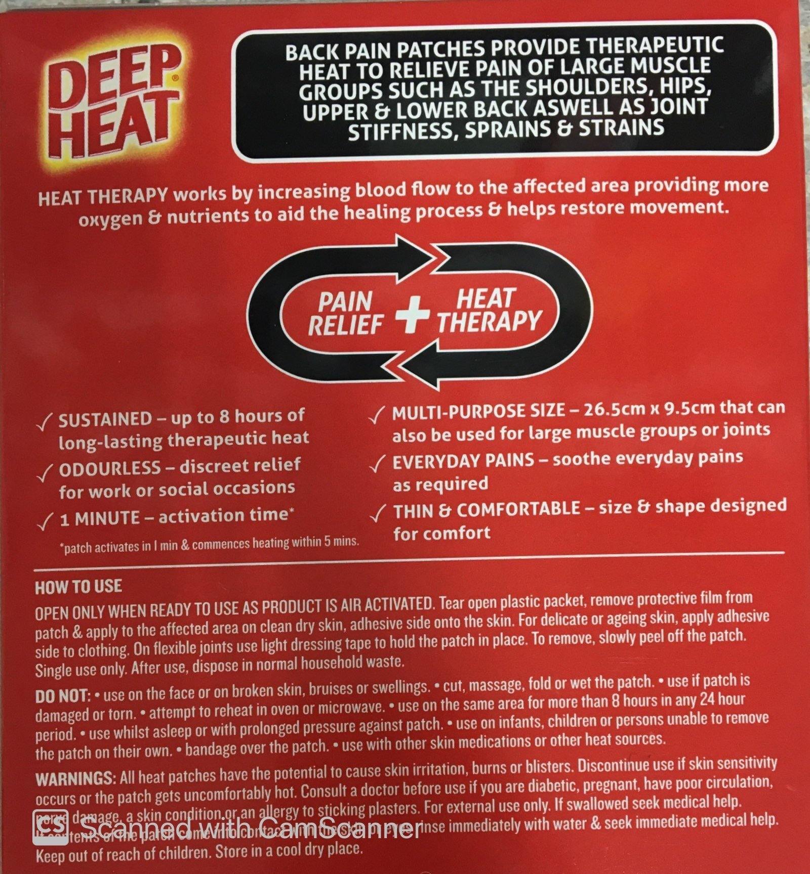 Deep Heat Back Patches Odourless 2's