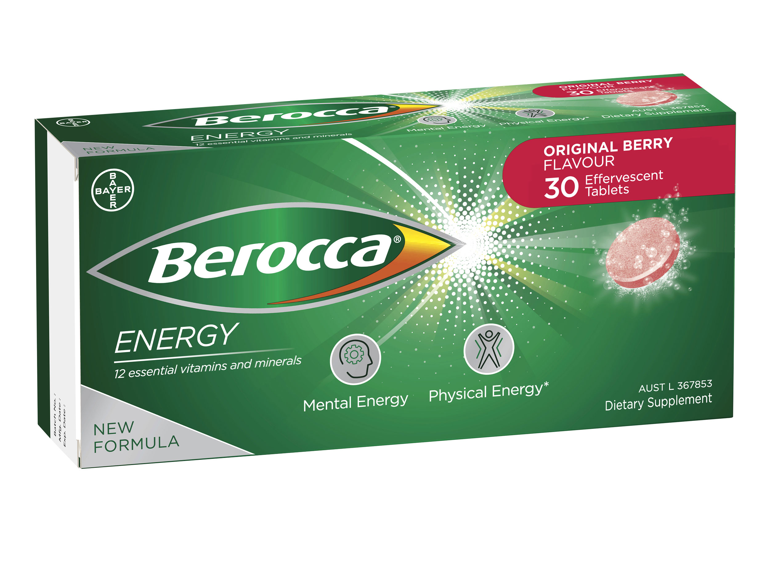 Berocca Raspberry Berocca Original Berry Effervescent Tablets – B Vitamins, Vitamin C ...