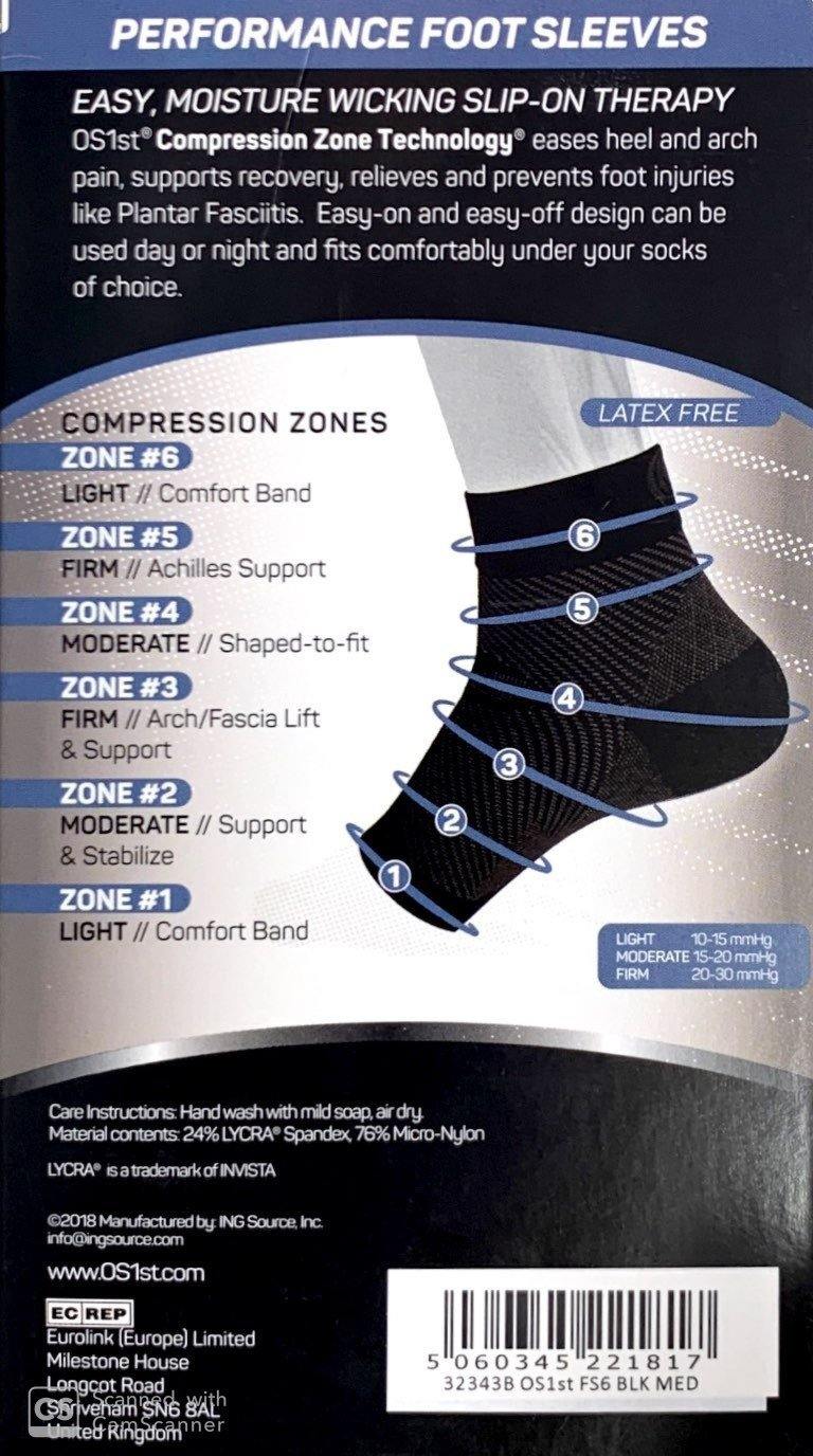 FS6 Compression Socks - Foot Sleeve One Pair (Size - S/M/L/XL) Color (Black / White) - DominionRoadPharmacy