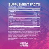 Supplement facts for MegaMarine gut-specific fish oil, showing key nutrients and ingredients.