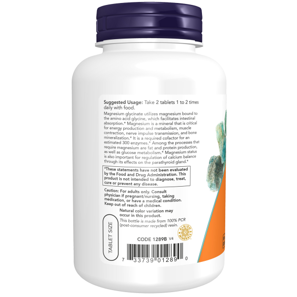 NOW Magnesium Glycinate 180 Tablets - Nervous System Support Critical for enzyme function,energy,google,issues,nerve support,sleep,Supports bone mineralization,Supports Cardiovascular health,Supports energy production,Supports Glucose metabolism,Supports